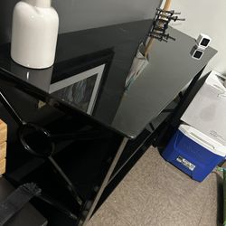 Three tier black glass table