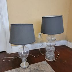 2 Glass Ribbed 4 Tier & Single Table Lamps
