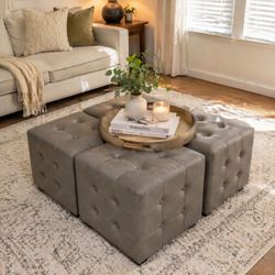 Set of 4 Tufted Cube Ottomans - Versatile + Stylish