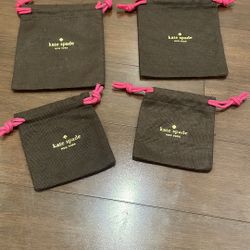 Kate Spade Dark Brown Pouches with Bright Pink Drawstrings