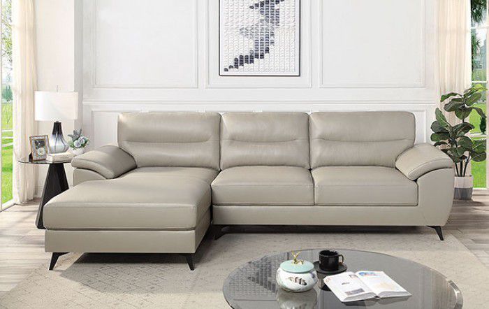 Brand New Taupe Leather Modern Style Sectional Sofa