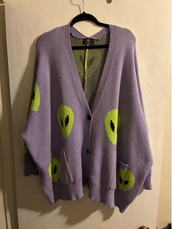Too Cool For You Oversized Alien Cardigan in Lavender