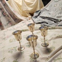 Estate Sale-Vintage Wine Challis  Set Of 4 Silverplate