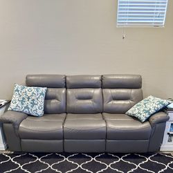 Leather Sofa Gray Dual Recliners