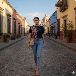 Mexican Embroidered Tops Traditional Blouse Women's Floral Tunic Round Neck, XL