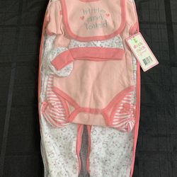 New Duck Duck Goose girls 6/9 month 7 piece Bunny outfit - onesie pants sleeper hat booties bib garment bag - perfect for Easter