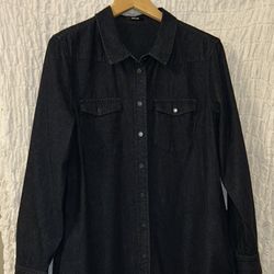 OPUS: Black Denim Shirt Dress, Long Sleeves, Pockets, Size: XL (42)