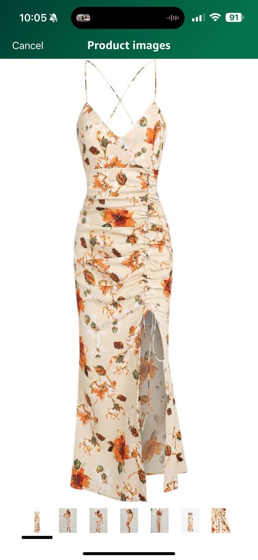 🌸 ZAFUL Floral Ruched Split Backless Midi Dress — Size Small (New With Tags)