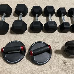 Various Home Weights - Dumbbells, Kettlebell, Perfect pushup