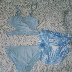 Girls  Bikini Swimsuit 2 Piece Bathing Suit And  Cover Up Size 10 