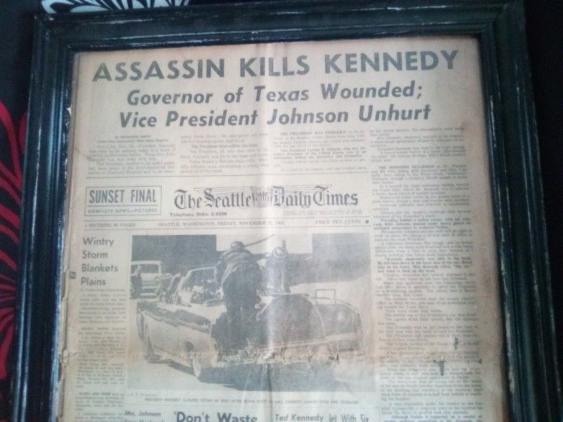 The Seattle Daily Times Front Page Headline Of President John F Kennedy's Assassination 