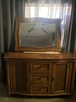 Wood Buffet And Mirror 