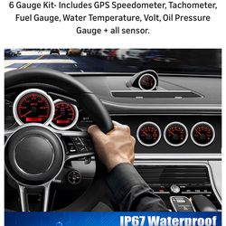 ARTILAURA 6 Gauge Set 3-3/8" 85mm GPS Speedometer, Tachometer, 2-1/16" Fuel Level, Water Temperature, Oil Pressure, Volt 7 Color Boat Gauges Kit for M