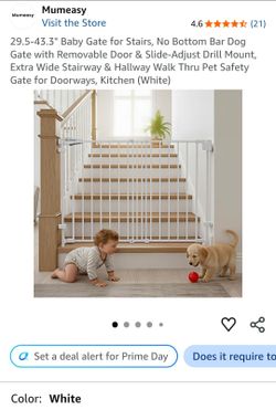 29.5-43.3" Baby Gate for Stairs, No Bottom Bar Dog Gate with Removable Door & Slide-Adjust Drill Mount, Extra Wide Stairway