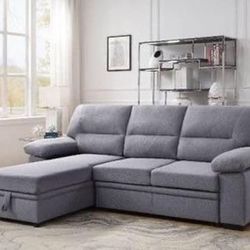 Brand New Grey Pull-out/Storage Sleeper Sectional