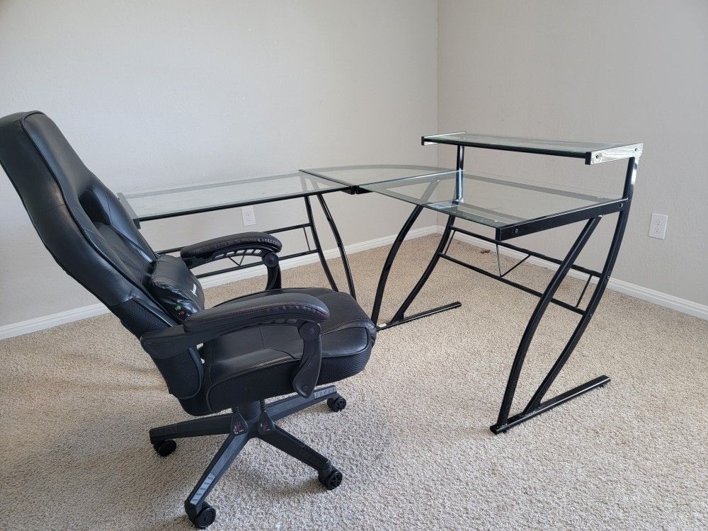 Corner Glass Desk and Office/gaming Chair