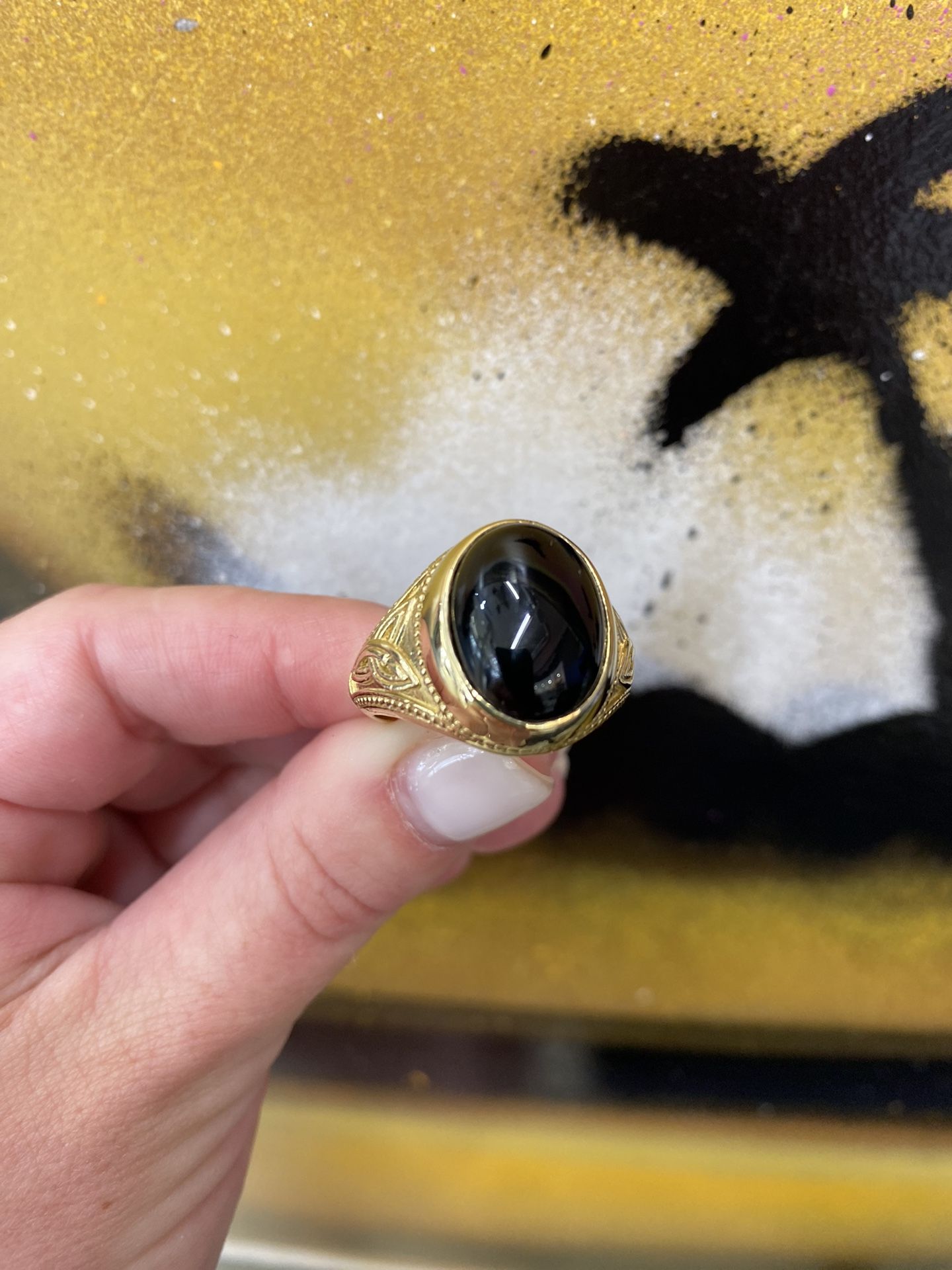 14k BLACK STONE RING