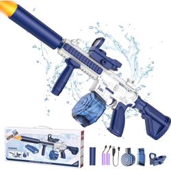 Electric Water Gun,Water Gun With Muzzle Light,Automatic Squirt Gun Long Range Blaster Up To 32 FT,Outdoor Party Shooting Game Toy With 2 Water Tanks 