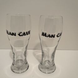 Set Of 2 , 8oz Glasses , Clear Glass, Man Cave Decal