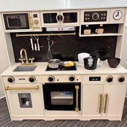 Kids Kitchen playset,  Realistic Wooden Play Kitchen With Sound Effects, Comes with Various Kitchen Accessories, Ideal Role Play Toy Gift