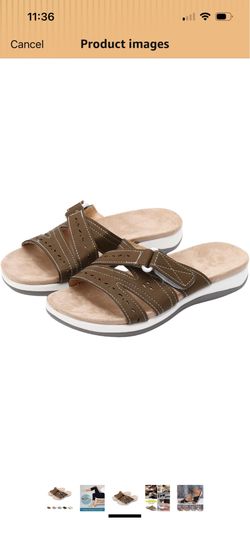 Slide Sandals for Women Adjustable Wide Strap Color Coffee Size 7.5