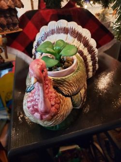 Small Vintage Turkey Planter Thanksgiving Decor Thanksgiving Hostess Gift