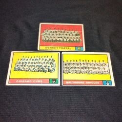 Lot Of 3 Vintage Old 1960 Baseball Teams Cards - Chicago Cubs / Detroit Tigers / Baltimore Orioles 