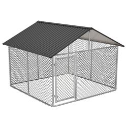 7.5'x7.5' Outdoor Heavy Duty Dog Kennel for Large Dogs, Rust-Proof Coated Wire Mesh Dog Cage with Sturdy Metal Roof, Secure Lock & All Weather Metal E