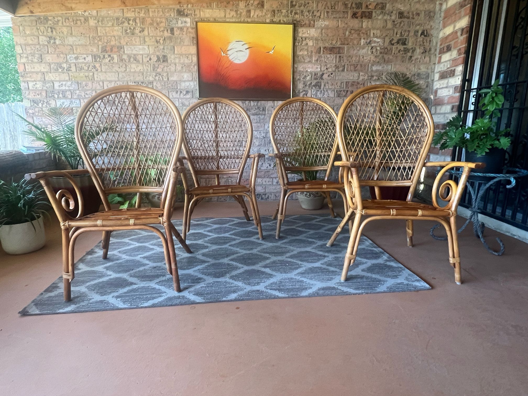Vintage Mid Century Rattan Peacock Table Set
