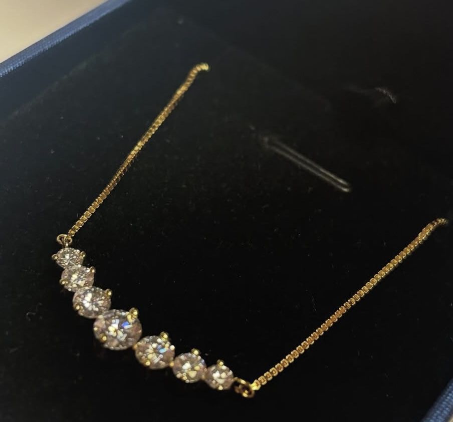 Golden Moissanite Multi Stone Necklace Sterling Silver Gold