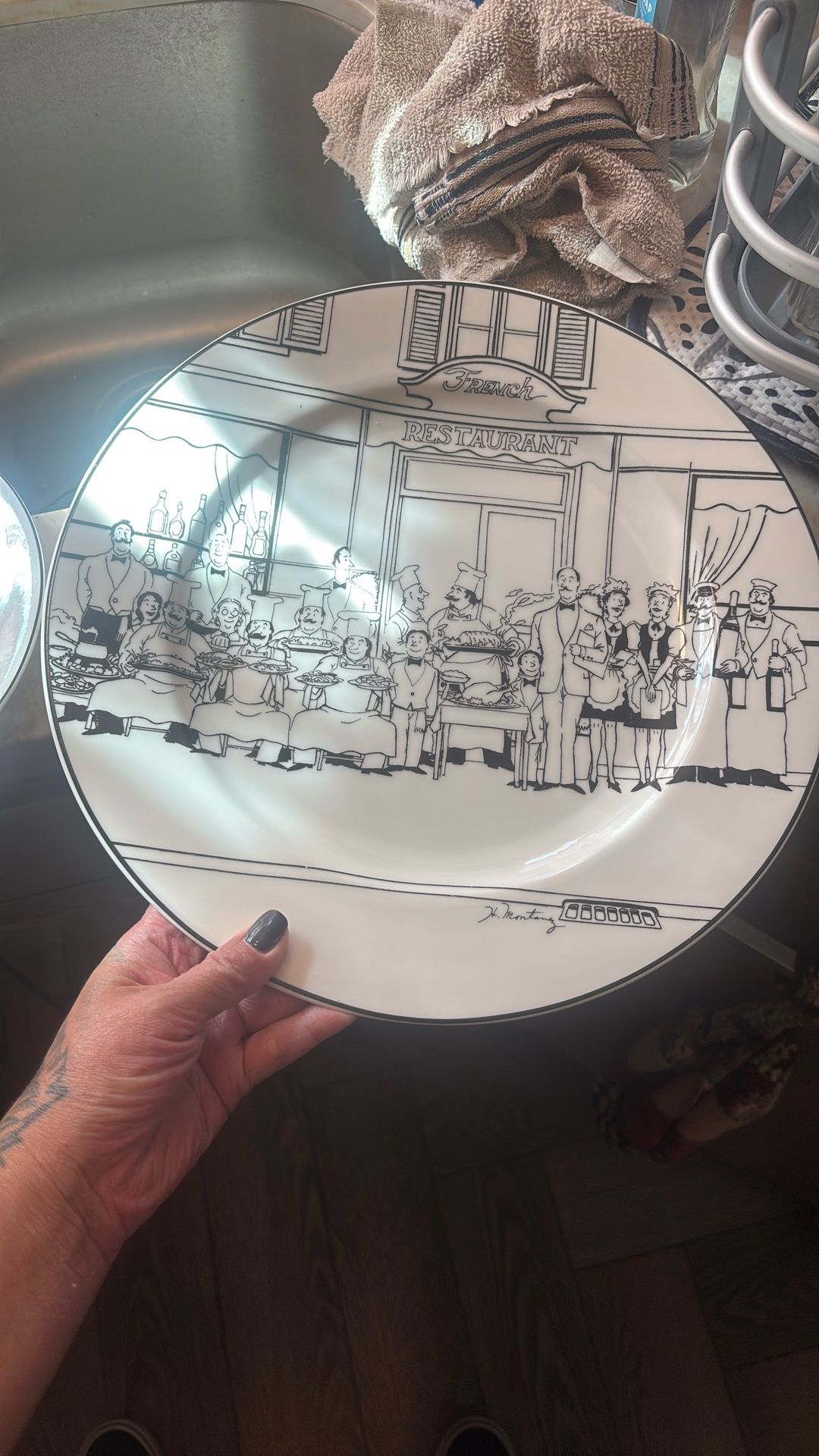 Black And White Glass Plate, Bowl, Cup, Etc set