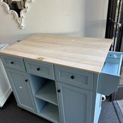 $195.00!! New Wooden Farmhouse Kitchen Island w/ Drop Leaf & Wheels Portable Rolling Island