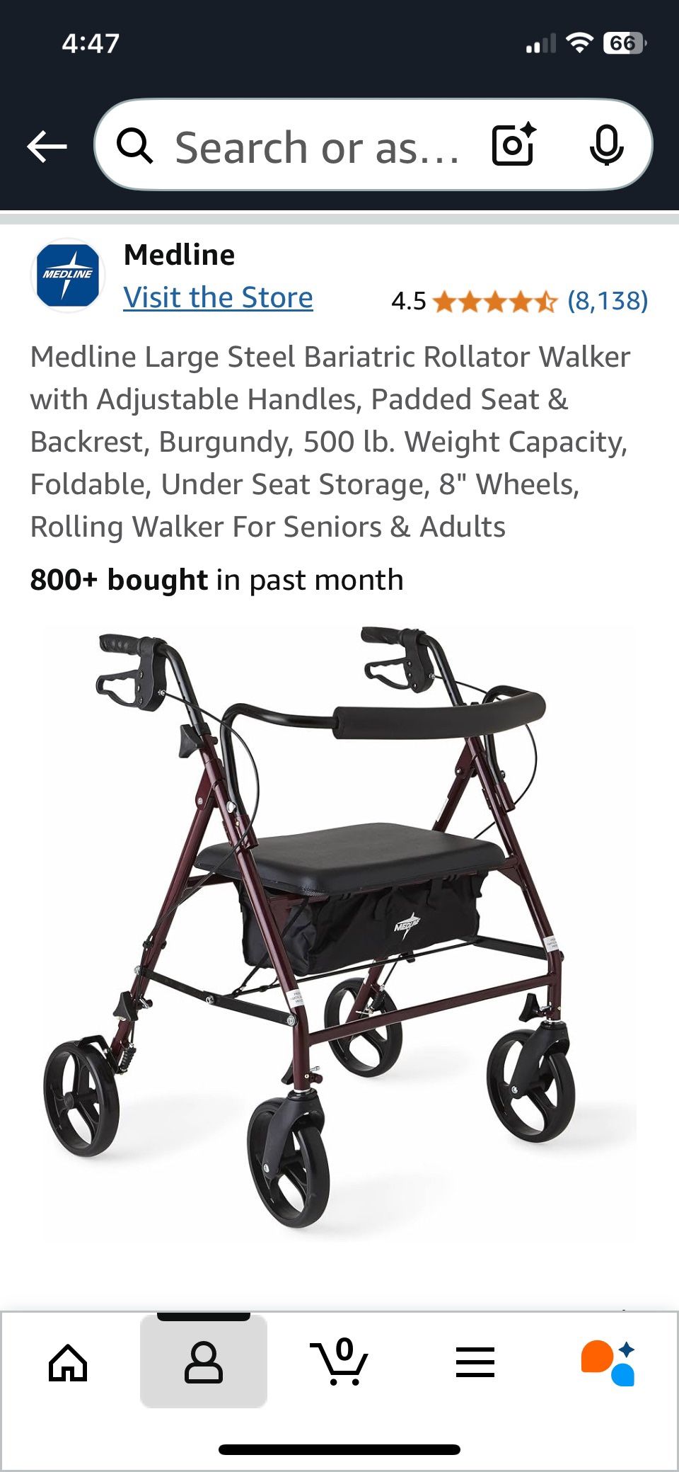 Heavy duty Medline Rollator/Walker