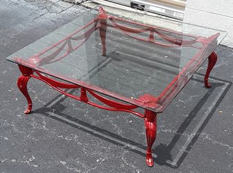 40 x 40 x 16" Sturdy Metal Table w/ Thick 1/2" Glass Top