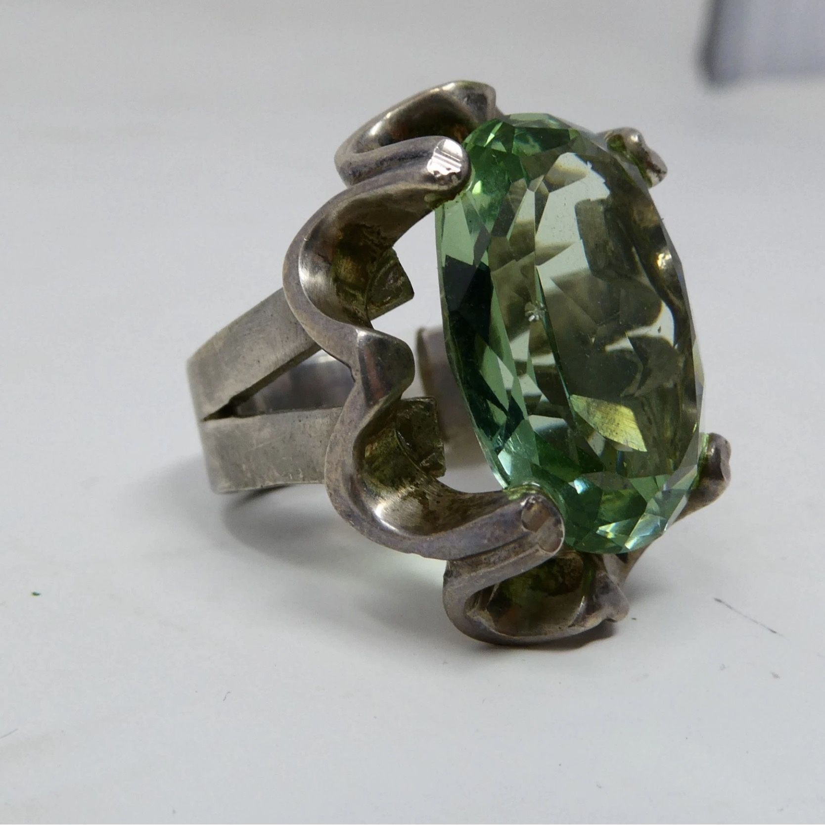 Sterling Silver Ring With Large Green Stone