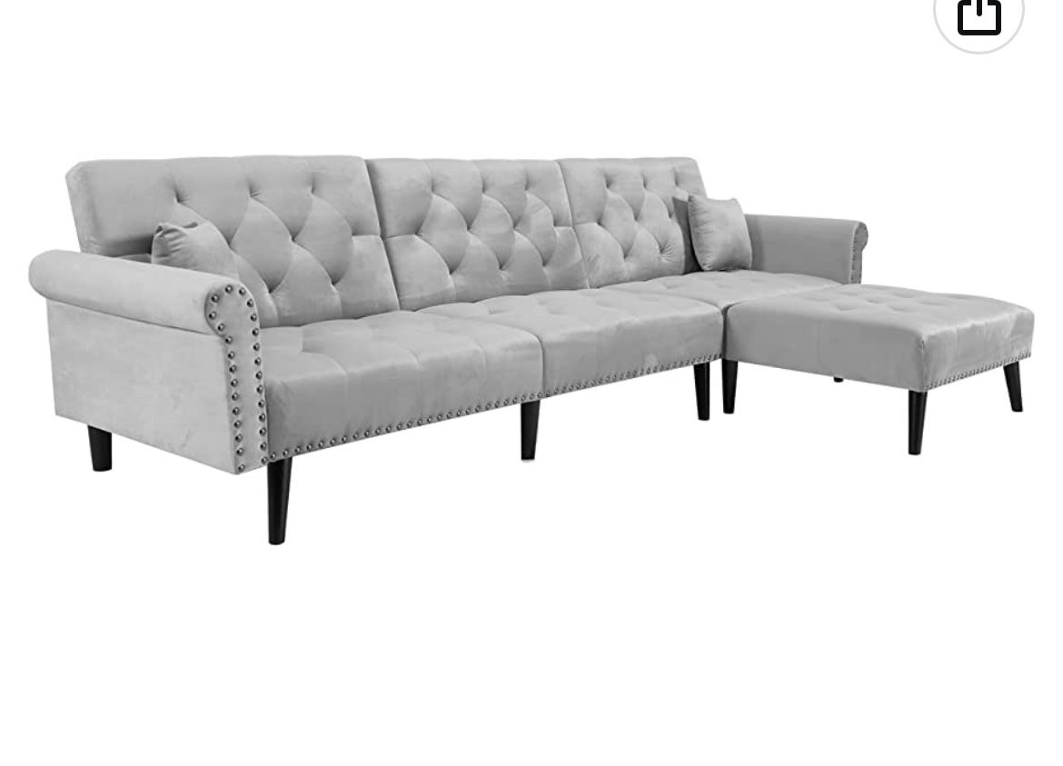 LCH Velvet Convertible Sleeper Sectional Sofa Bed,Reversible L Shaped Button Tufted Couch Furniture