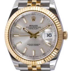 Rolex Datejust Steel Yellow Gold Silver Dial Mens Watch