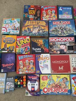 Huge Board Game Lot + Storage Bin – Monopoly, UNO, Taboo & More