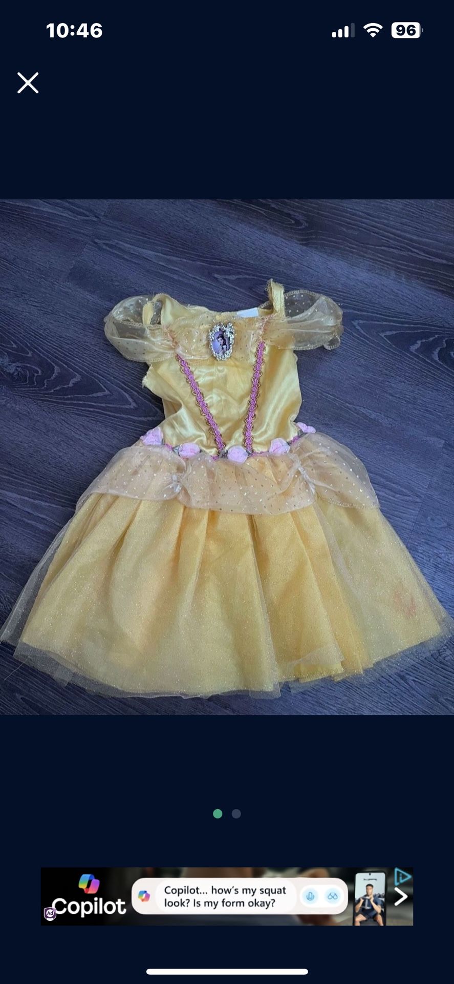 Disney Princess Belle Costume Dress – Size 3T– Glittery Gold & Rose