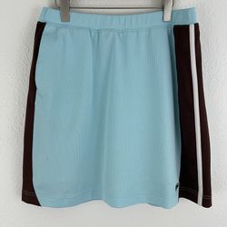 Vintage Y2K Tiffany Blue Brown Side Stripe Waffle Knit Sporty Tennis Mini Skort