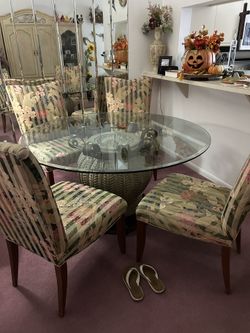 54” Diameter Glass Top Table Set-$160