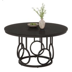 Tribesigns 47-Inch Round Dining Table, Wood Kitchen Table with Sturdy Metal Base for 4-6 People, Large Circle Dinner Table for Dining Room, Kitchen, L