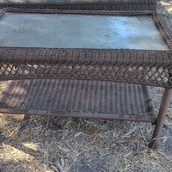 2 Wicker Patio Table Set with Glass Tops