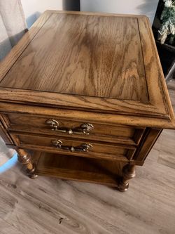 Wood End Table with Two Drawers