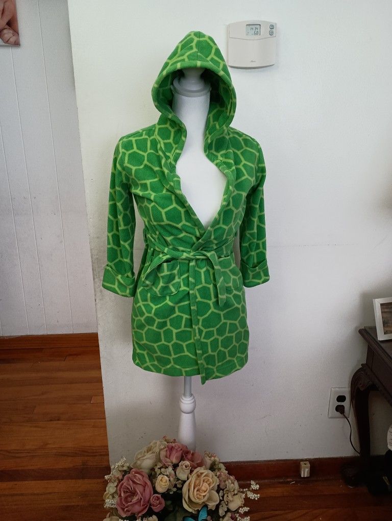 Green Turtle Shell Pattern Leveret Toddler Kids Bath Robe 5yo
