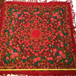Woolen Scarf Folk Pattern From Poland  🇵🇱 .  Square 56/56in.