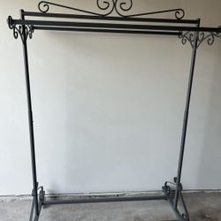 Grey Rolling Clothes Rack with Double Hangrails