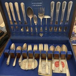 Silver Plated Antique Silverware Set With 50 Total Pieces In A Fancy Box