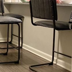  Bar Chairs Metal Faux Leather 