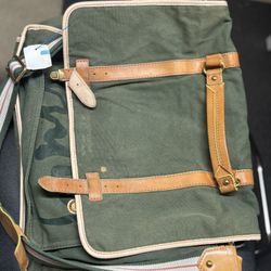 Vintage Canvas & Leather Messenger Bag – Green/Red – Great Condition